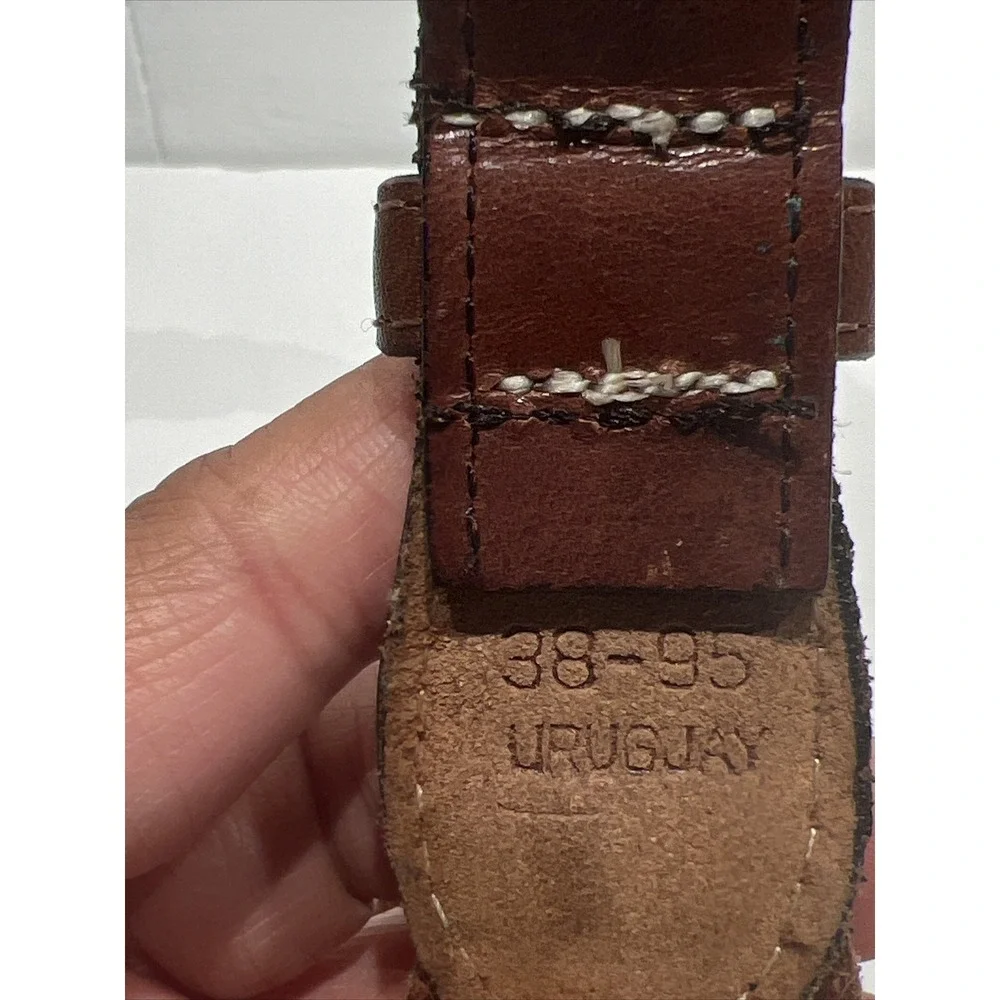 Ribco USA Mens Brown Braided Woven Leather Belt Size 38 Brass Buckle Uruguay